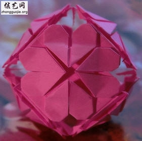 精美折纸绣花球折法漂亮的心型花球diy图解╭纸的折法