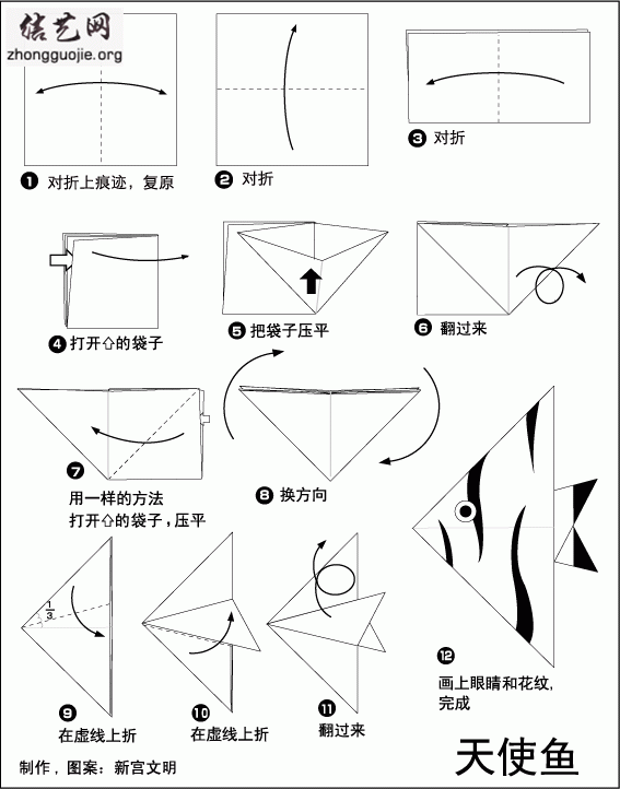鱼的折纸方法立体图片