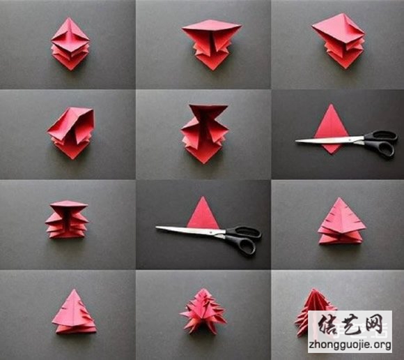 一张纸折纸圣诞树的折法 立体圣诞树折纸图解 -  www.shouyihuo.net